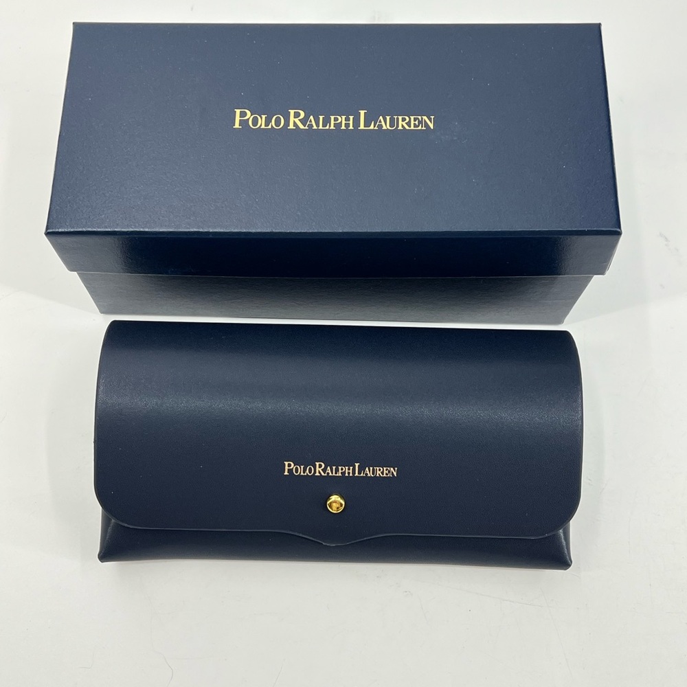 NWT Polo Ralph Lauren Navy Unisex Leather Glasses Case With Box And Cloth - Picture 3 of 6